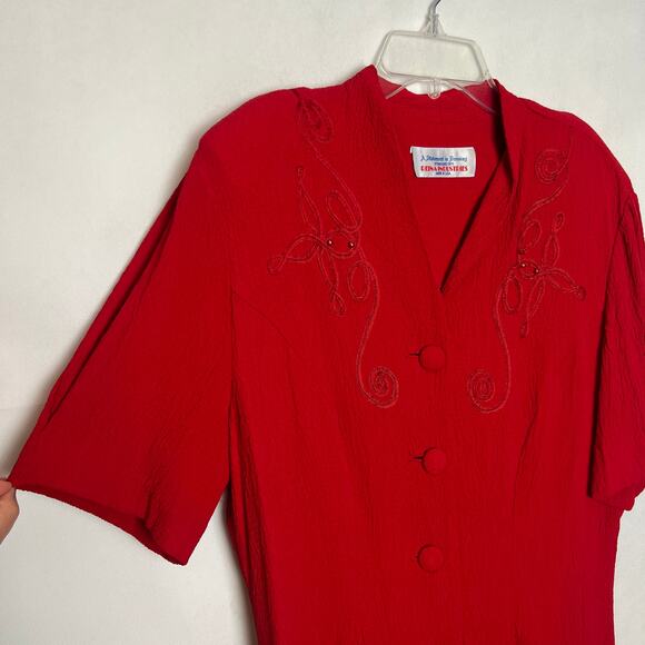 Reina Industries Vintage Beaded Button Down Red Top Size Medium - Picture 5 of 9